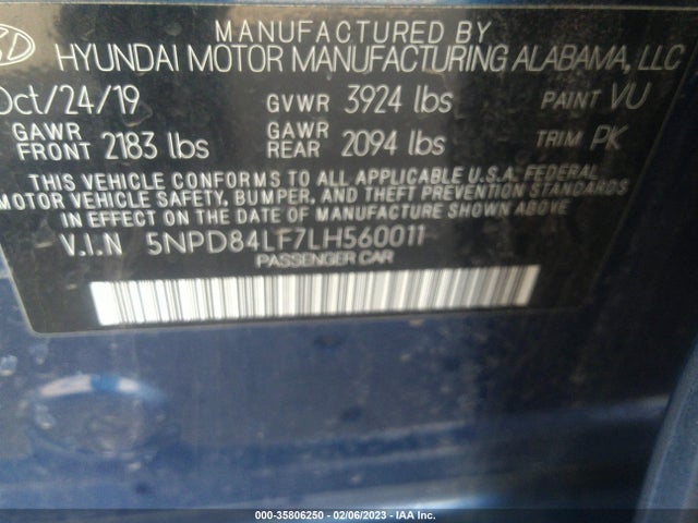 Hyundai ELANTRA SEL 2020 5NPD84LF7LH560011 Image 9