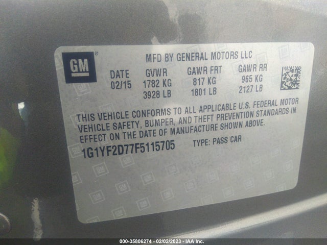 Chevrolet Corvette 3lt 2015 1G1YF2D77F5115705 Image 9