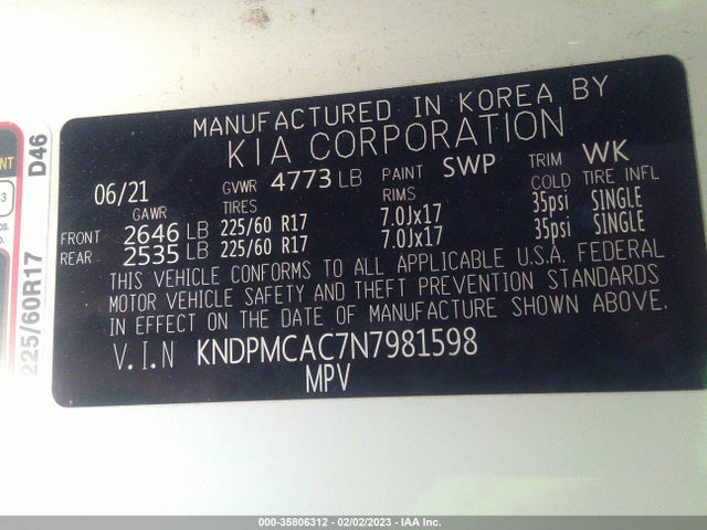 2022 Kia Sportage, VIN: KNDPMCAC7N7981598