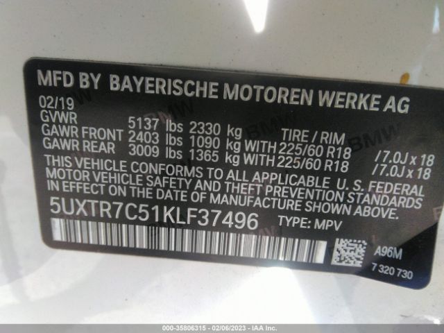 5UXTR7C51KLF37496 BMW X3 Sdrive30i