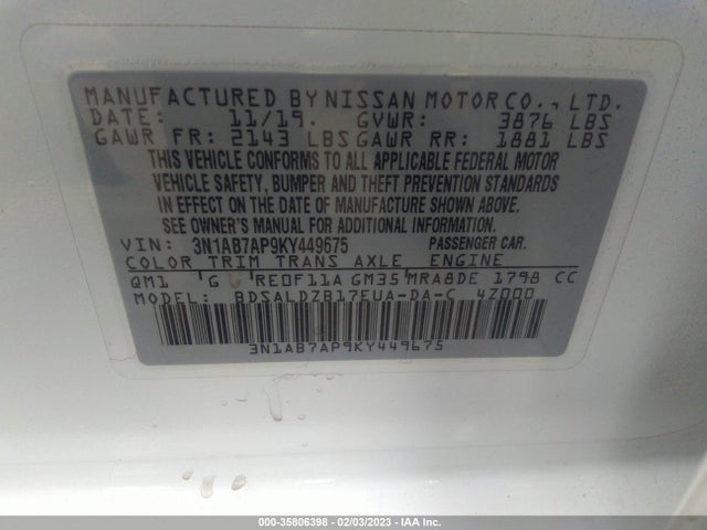2019 Nissan Sentra, VIN: 3N1AB7AP9KY449675