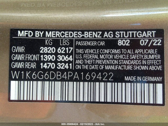 2023 Mercedes-Benz S-Class, VIN: W1K6G6DB4PA169422
