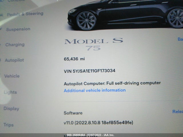 2016 Tesla Model S, VIN: 5YJSA1E11GF173034