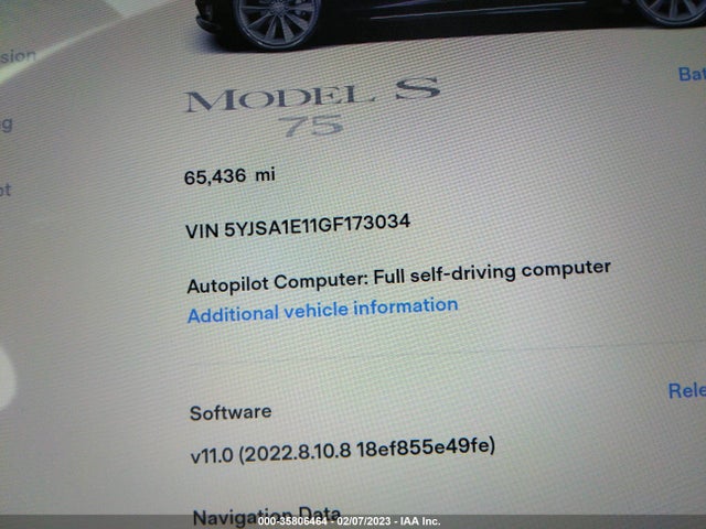 2016 Tesla Model S, VIN: 5YJSA1E11GF173034