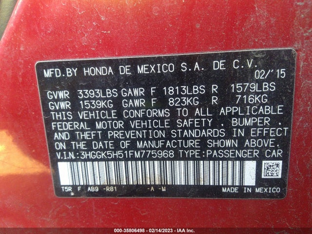 Honda FIT LX 2015 3HGGK5H51FM775968 Image 9