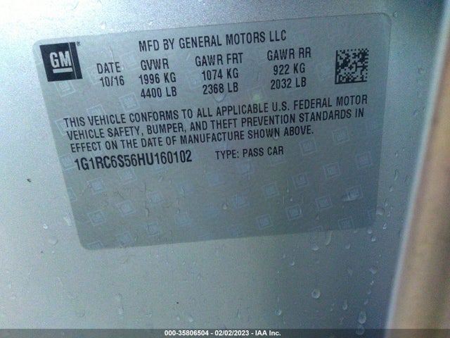 2017 Chevrolet Volt, VIN: 1G1RC6S56HU160102
