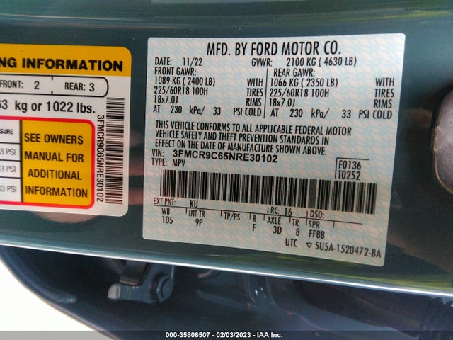 2022 Ford Bronco, VIN: 3FMCR9C65NRE30102