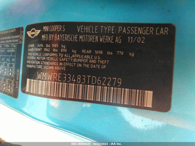 WMWRE33483TD62279 Mini Cooper Hardtop S