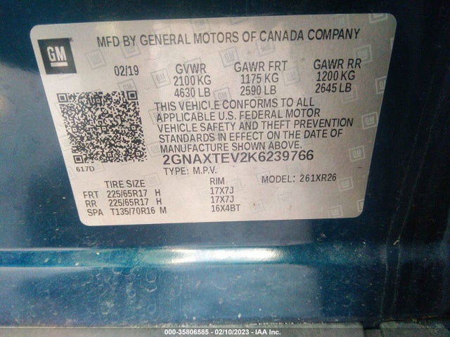 Chevrolet EQUINOX LT 2019 2GNAXTEV2K6239766 Image 9