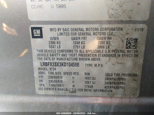 2019 Buick Envision, VIN: LRBFX3SX3KD104588