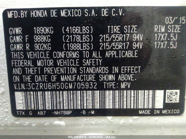 Honda HR-V EX 2016 3CZRU6H50GM705932 Image 9