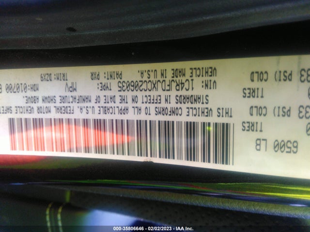 2012 JEEP GRAND CHEROKEE SRT8 VIN: 1C4RJFDJXCC206035