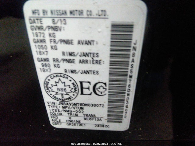 Nissan ROGUE S/SV/SL 2013 JN8AS5MT6DW036072 Image 10