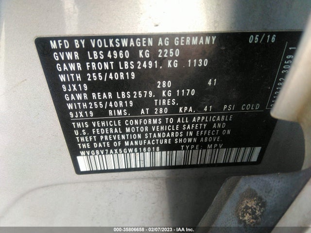 WVGBV7AX5GW616018 Volkswagen Tiguan Sel