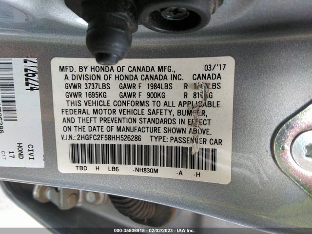 Honda Civic Sedan Lx 2017 2HGFC2F58HH526286 Image 9