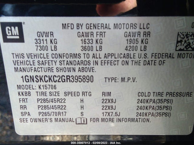 Chevrolet Tahoe 2016 1GNSKCKC2GR395890 Image 10