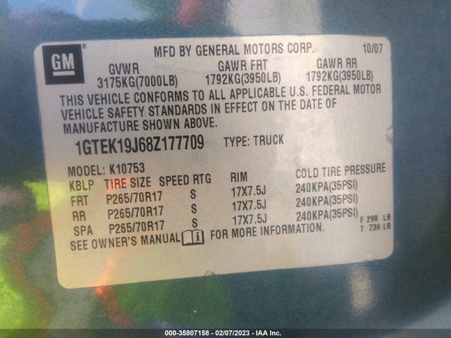 GMC Sierra 1500 Slt 2008 1GTEK19J68Z177709 Image 10