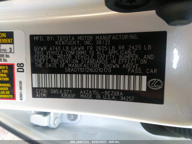 Lexus Es Es 250 2022 58AD11D12NU010170 Image 9