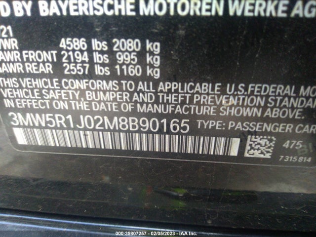 BMW 3 Series 330i 2021 аукцион фото