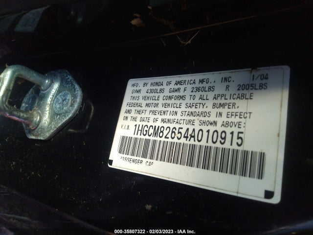 2004 HONDA ACCORD CPE EX VIN: 1HGCM82654A010915