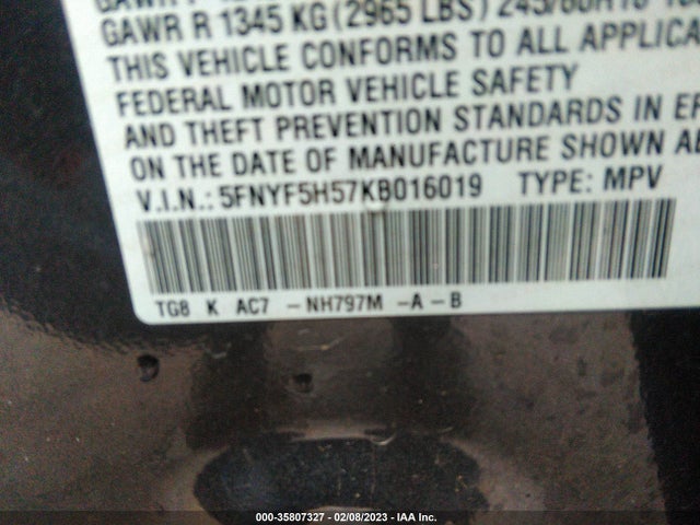 Honda Pilot Ex-l 2019 5FNYF5H57KB016019 Image 10