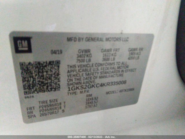 1GKS2GKC4KR335008 GMC Yukon Xl Slt