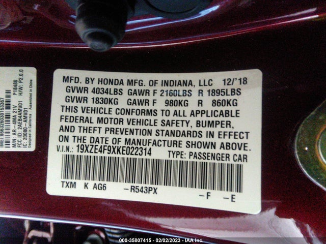 Honda Insight Touring 2019 19XZE4F9XKE022314 Image 9