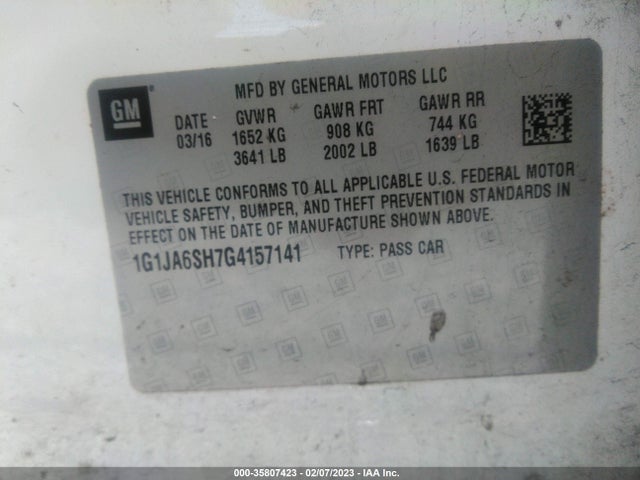 Chevrolet SONIC LS 2016 1G1JA6SH7G4157141 Image 9
