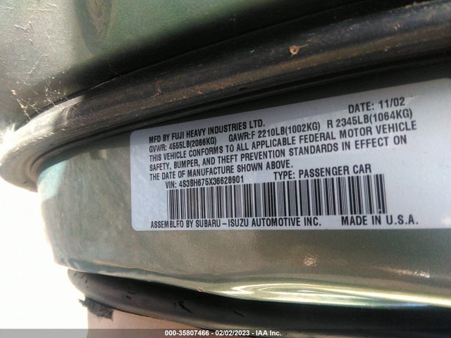 2003 SUBARU LEGACY WAGON OUTBACK VIN: 4S3BH675X36628901