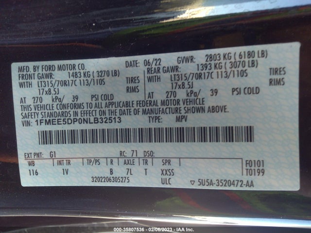 2022 Ford Bronco, VIN: 1FMEE5DP0NLB32513