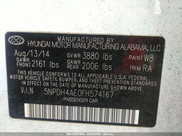 2015 Hyundai Elantra, VIN: 5NPDH4AE0FH574167