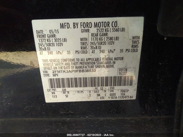 2015 Ford Edge, VIN: 2FMTK3AP0FBB38533