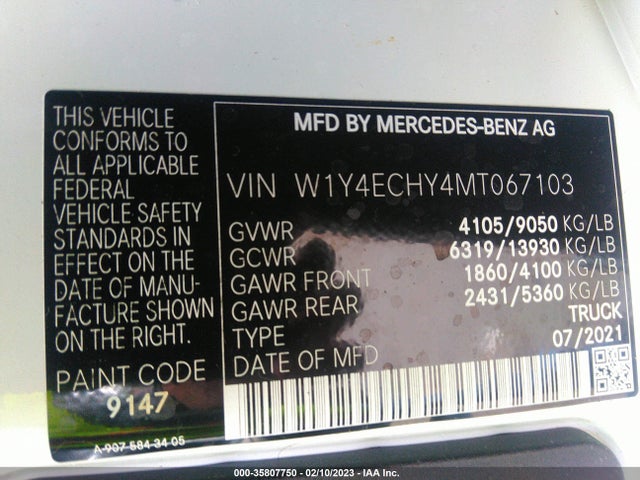 2021 Mercedes-Benz Sprinter, VIN: W1Y4ECHY4MT067103