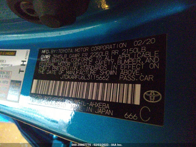 2020 Toyota Prius, VIN: JTDKARFU6L3115662