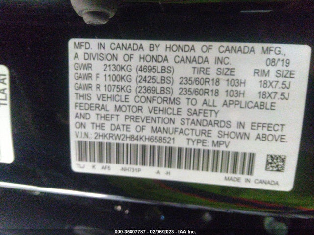 2019 Honda CR-V, VIN: 2HKRW2H84KH658521