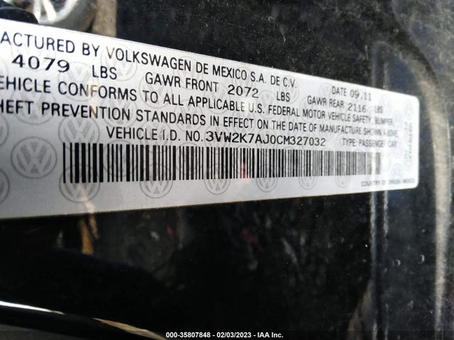 3VW2K7AJ0CM327032 Volkswagen Jetta Sedan S