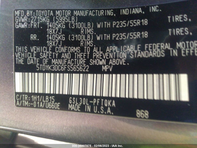 2015 Toyota Sienna, VIN: 5TDYK3DC6FS565622