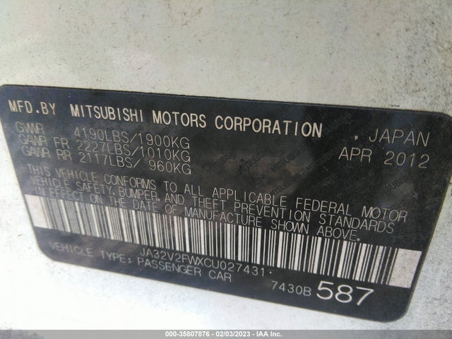 JA32V2FWXCU027431 Mitsubishi Lancer Se