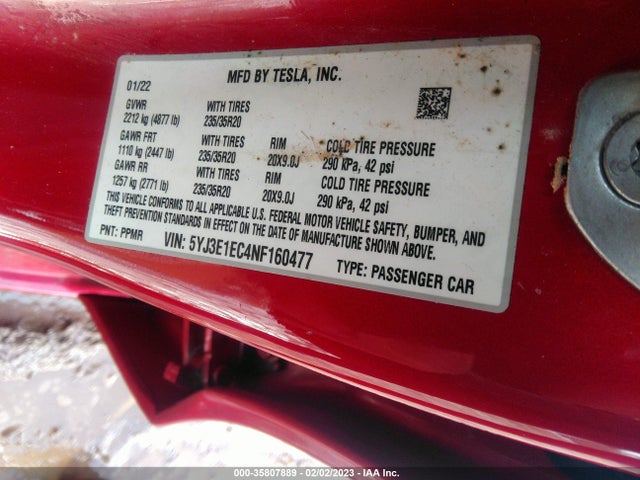 Tesla Model 3 Performance 2022 5YJ3E1EC4NF160477 Image 10