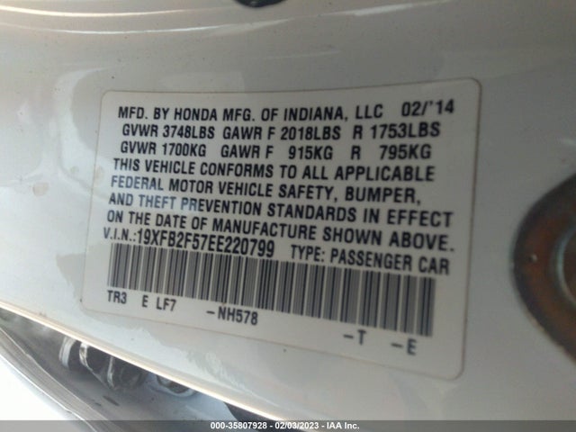 Honda Civic Sedan Lx 2014 19XFB2F57EE220799 Image 9