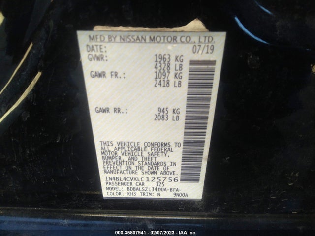 2020 Nissan Altima, VIN: 1N4BL4CVXLC125756