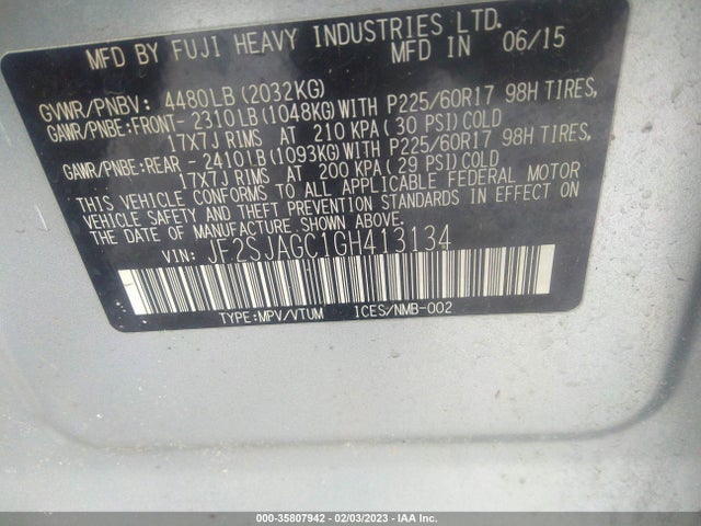 2016 Subaru Forester, VIN: JF2SJAGC1GH413134