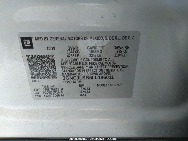 Chevrolet Trax Lt 2020 3GNCJLSB5LL196011 Image 10