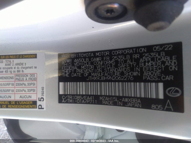 2022 Lexus UX, VIN: JTHX9JBH9N2062276