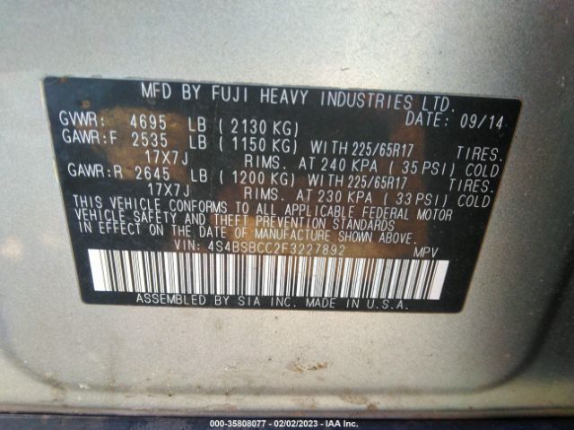 4S4BSBCC2F3227892 Subaru Outback 2.5i Premium
