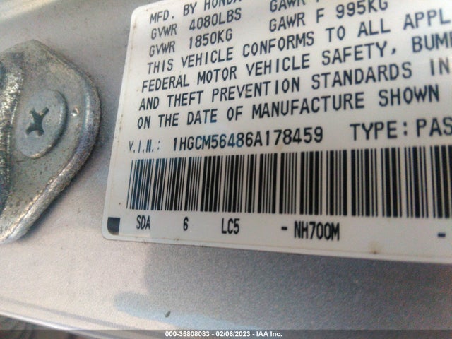 Honda Accord Sdn Lx 2006 1HGCM56486A178459 Image 10