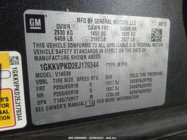 1GKKVPKD2EJ179344 GMC ACADIA SLE