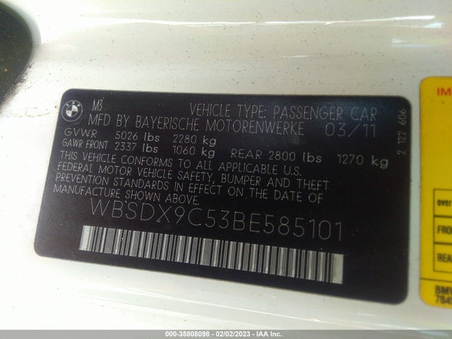 BMW M3 2011 WBSDX9C53BE585101 Image 10
