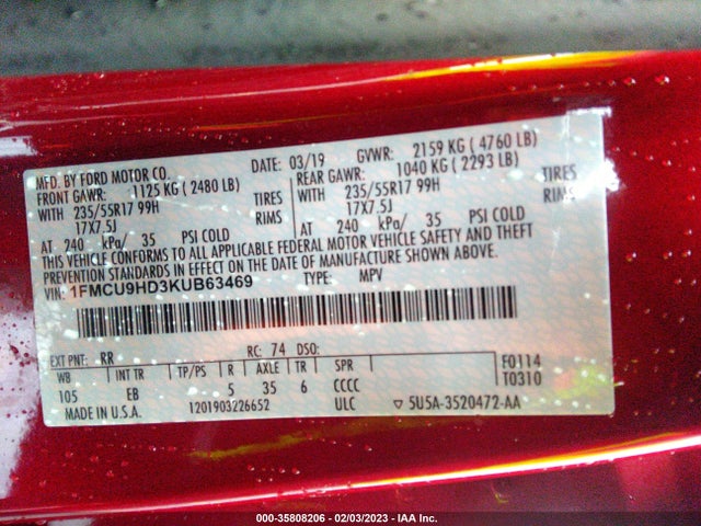 Ford ESCAPE SEL 2019 1FMCU9HD3KUB63469 Image 10