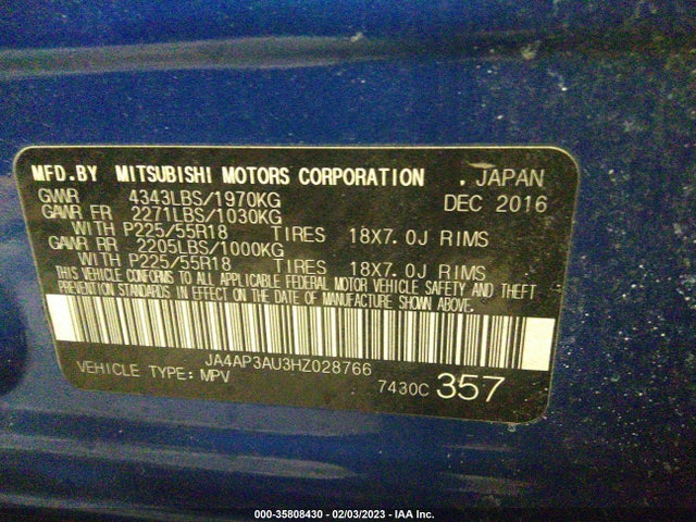 2017 Mitsubishi Outlander, VIN: JA4AP3AU3HZ028766
